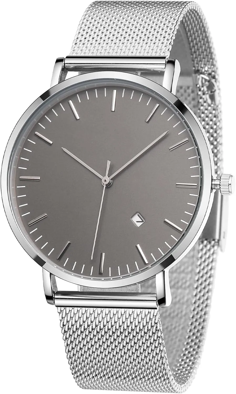 Mens Watches Sleek Minimalist Analog Quartz Waterproof Watches for Men, Stainless Steel Mesh Band Men's Wrist Watch with Auto Date