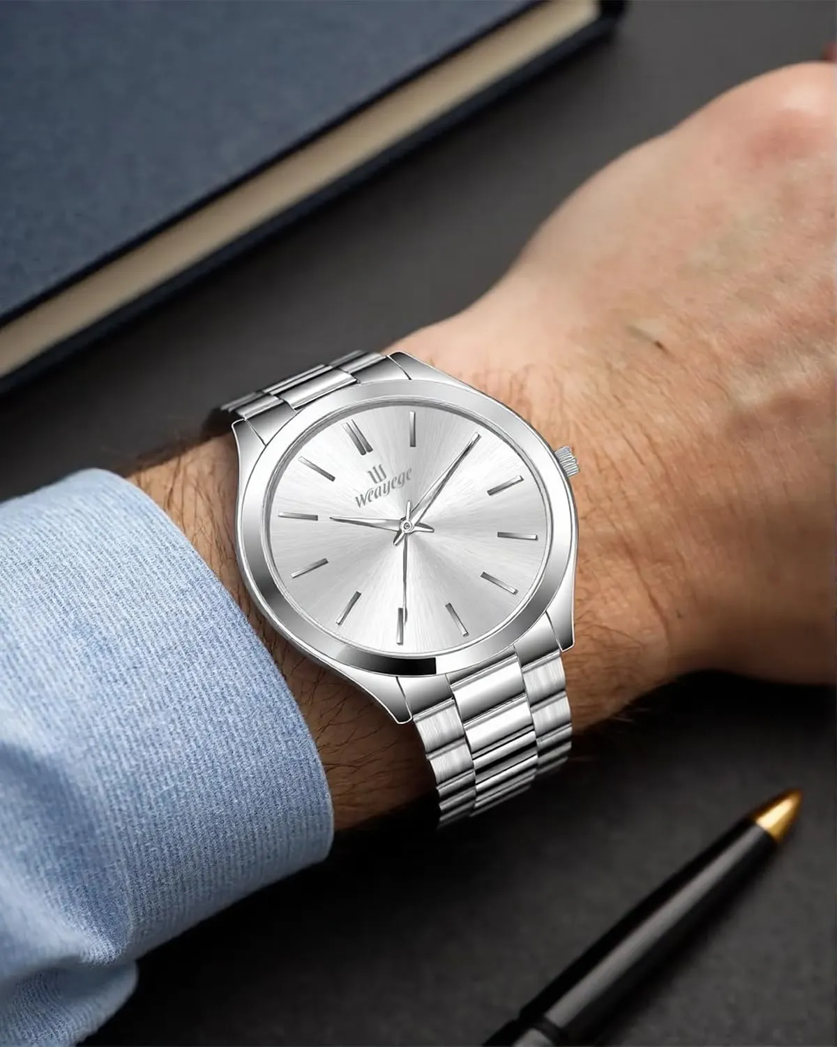 Mens Watches,Classical Stainless Steel Men's Wrist Watches,Fashion Minimalist Business Men's Wrist Watches Luxury Quartz Waterproof Watches Bussiness Watches for Men,Gifts for Men