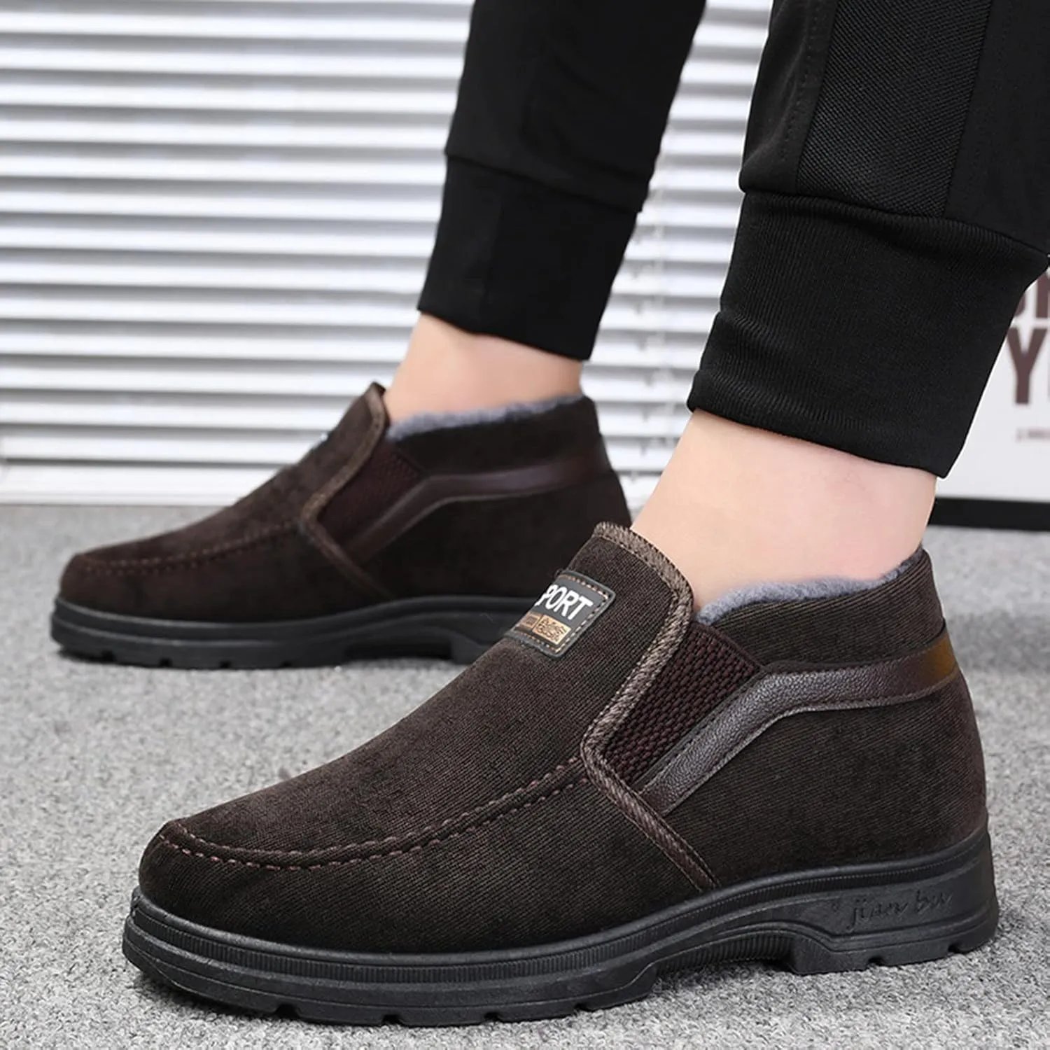 Men's Winter Thickened Solid Color Slip On Flat Bottomed Hiking Leisure Warm Snow Boots Shoes Snow Shoes Size 12