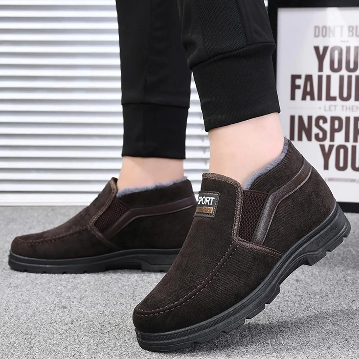 Men's Winter Thickened Solid Color Slip On Flat Bottomed Hiking Leisure Warm Snow Boots Shoes Snow Shoes Size 12