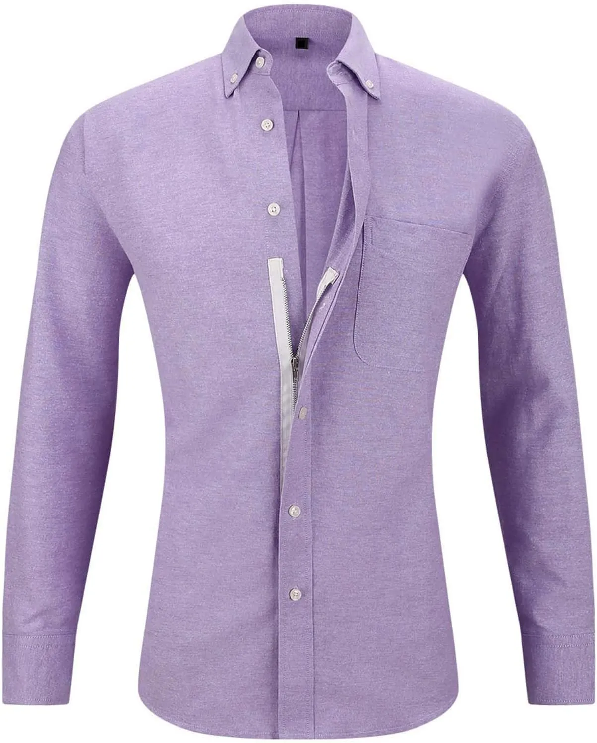 Men's Zipper Dress Shirts Long Sleeve Button Down Half Hidden Zip Slim Fit Shirt Wrinkle-Free Stretch Tops for Work Wedding