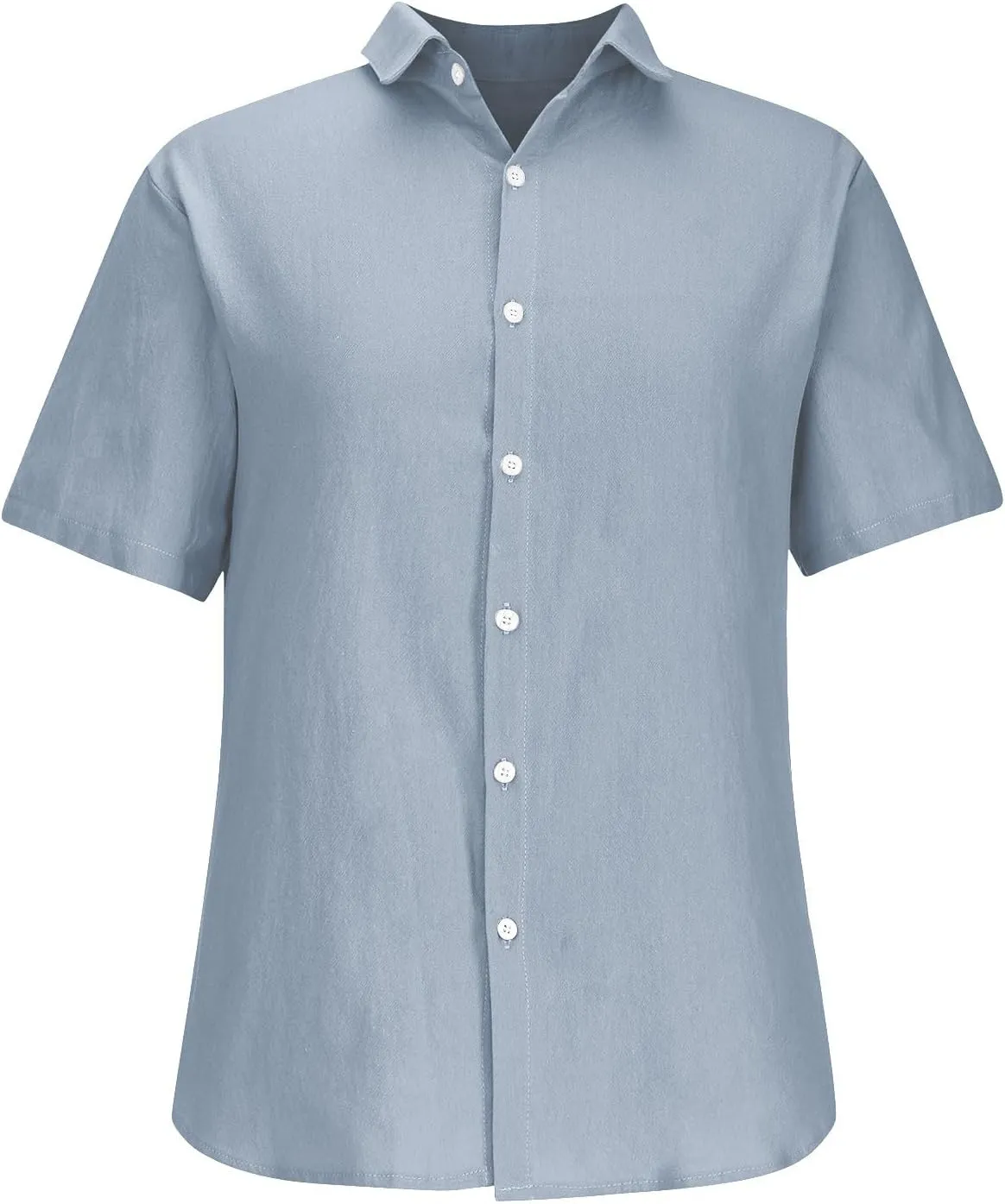 Mens's Cotton Linen Lightweight Lapel Shirts Summer Short Sleeve Solid Button Down Shirt Casual Fashion Tropical Tops