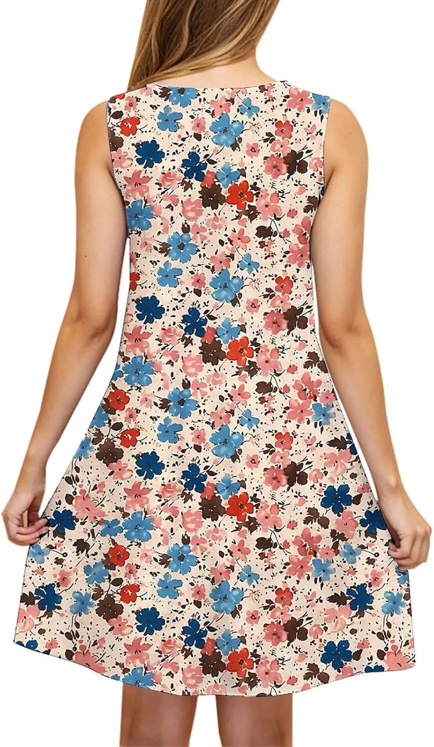 Midi Dress for Women Floral Print Sleeveless Summer Dresses Boho Flowy Casual Dress Beach Vacation Sundress