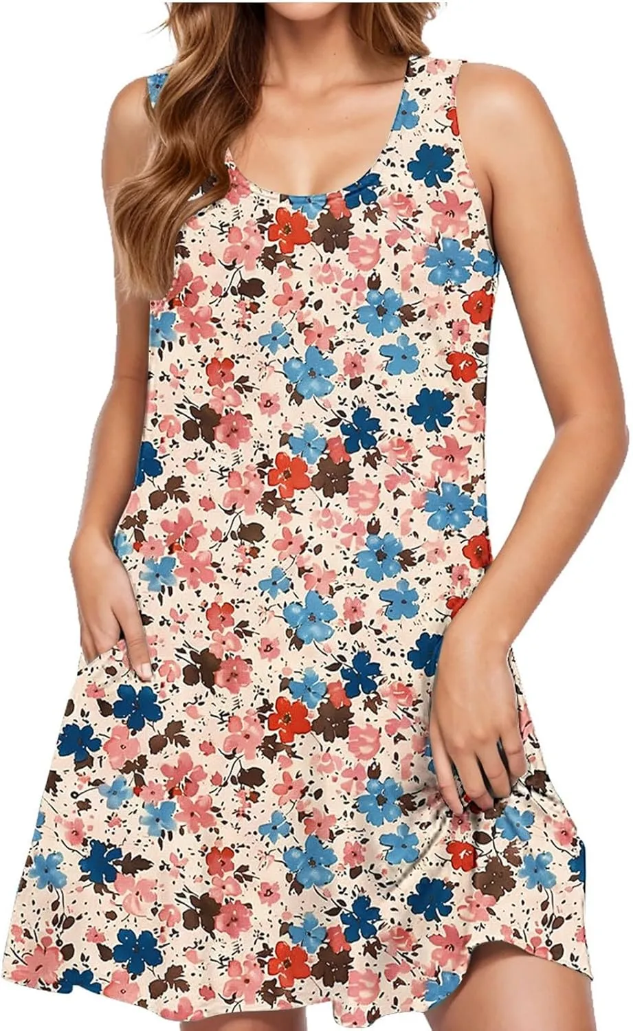 Midi Dress for Women Floral Print Sleeveless Summer Dresses Boho Flowy Casual Dress Beach Vacation Sundress