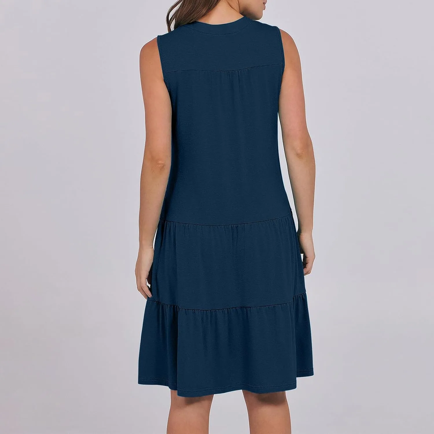 Midi Dress for Women Sleeveless V Neck Tiered Summer Dresses Flowy Swing Sundress Boho Beach Vacation Dress