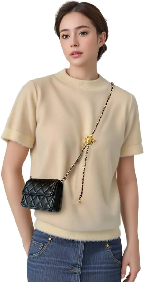 Mini Belt Bag - Synthetic Leather Quilted Crossbody Bag - Trendy Accessories - Black