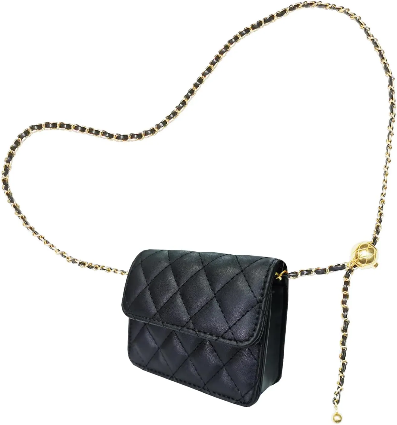 Mini Belt Bag - Synthetic Leather Quilted Crossbody Bag - Trendy Accessories - Black
