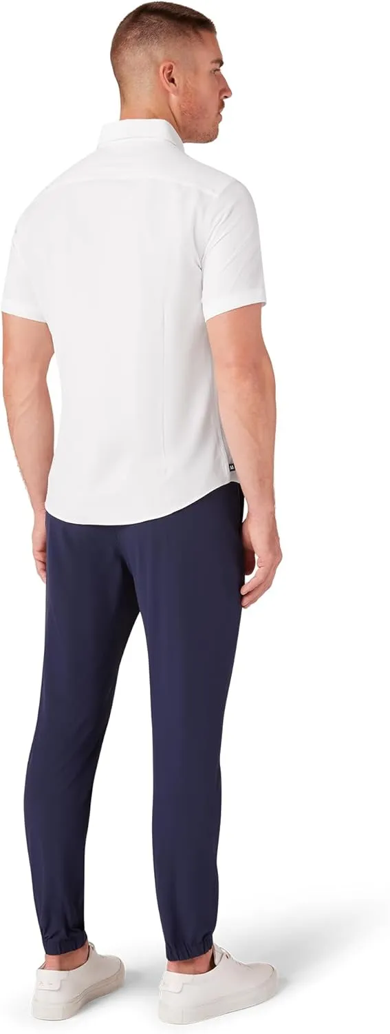 Mizzen Main Leeward Wrinkle-Resistant Short-Sleeve Button-Up Performance Men's Dress Shirt with 4-Way Stretch, Trim Fit