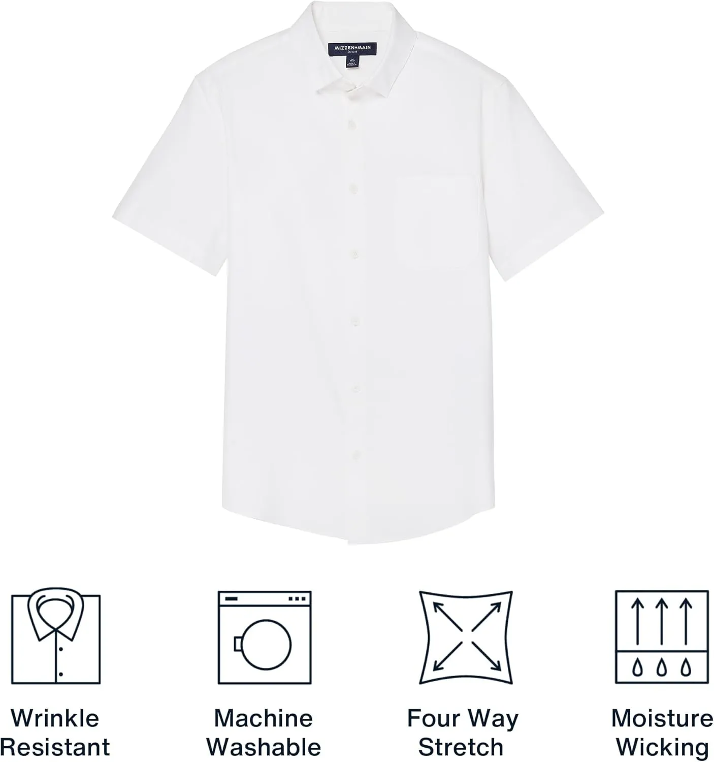 Mizzen Main Leeward Wrinkle-Resistant Short-Sleeve Button-Up Performance Men's Dress Shirt with 4-Way Stretch, Trim Fit