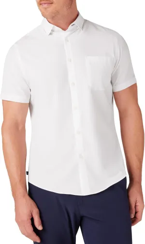 Mizzen Main Leeward Wrinkle-Resistant Short-Sleeve Button-Up Performance Men's Dress Shirt with 4-Way Stretch, Trim Fit