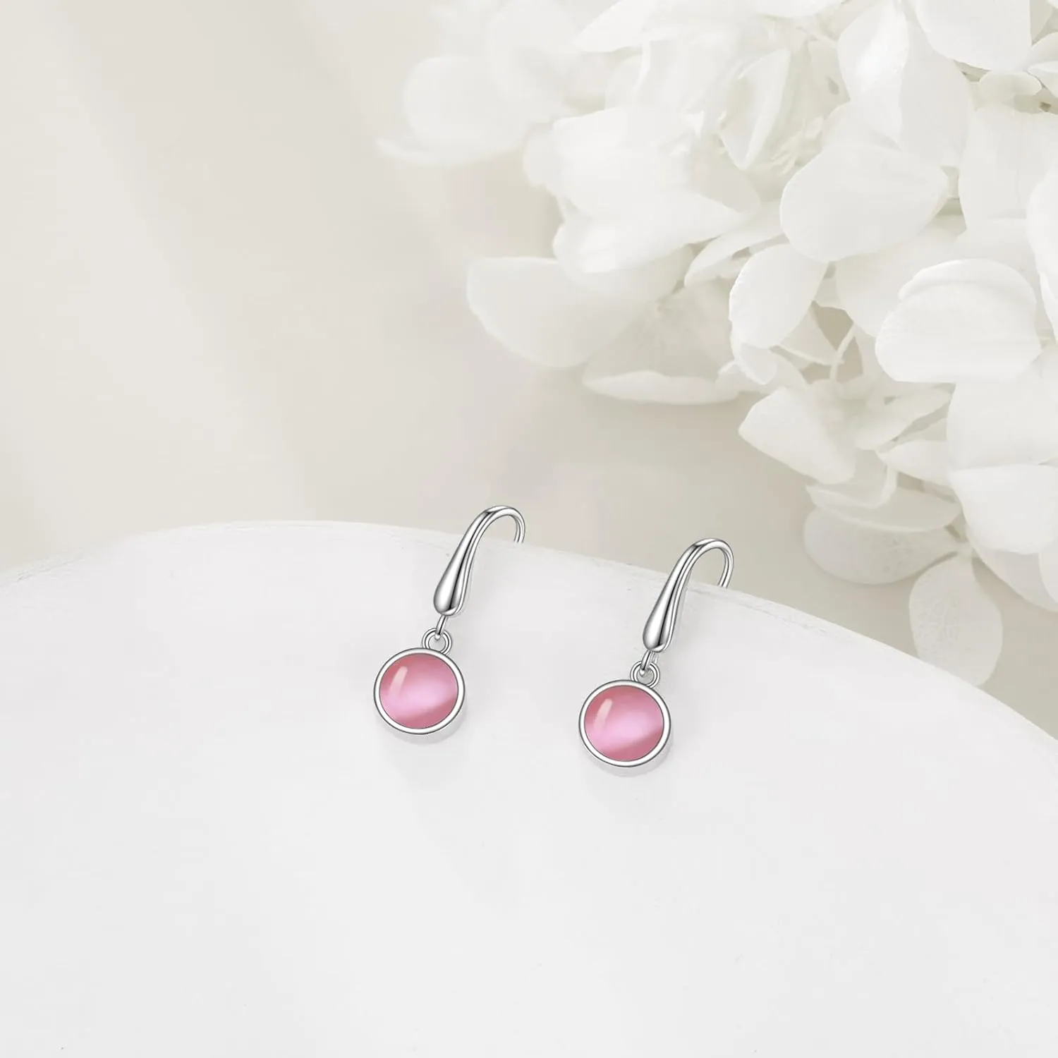 Moonstone/Black Onyx/Moss Agate/Lapis Lazuli/Larimar/Pink Opal Earrings Sterling Silver Gemstone Dangle Earrings Pull Through Earrings Jewelry for Women Teen Girls