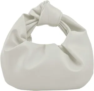 MOZEK Women's Off-White PU Leather Hobo Clutch Handbag, 11" x 0.7" x 5.5", Unique Knot Handle Design, Multi-Compartment Functionality