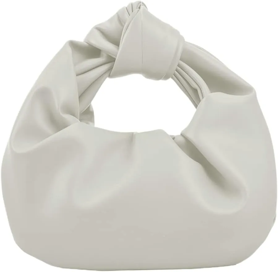 MOZEK Women's Off-White PU Leather Hobo Clutch Handbag, 11" x 0.7" x 5.5", Unique Knot Handle Design, Multi-Compartment Functionality