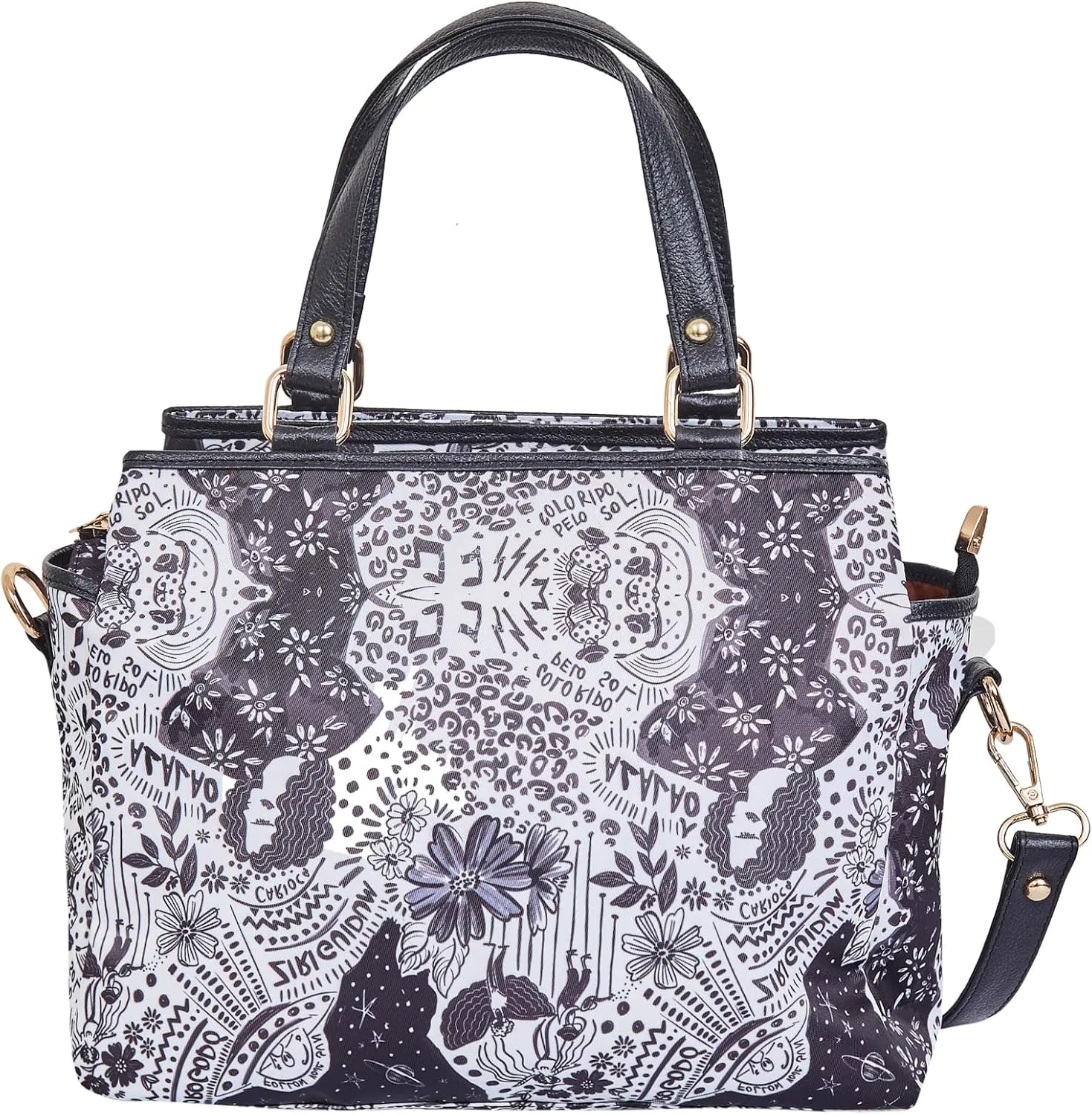 Multi-Compartment Satchel Bag with Leather Trim for Womens
