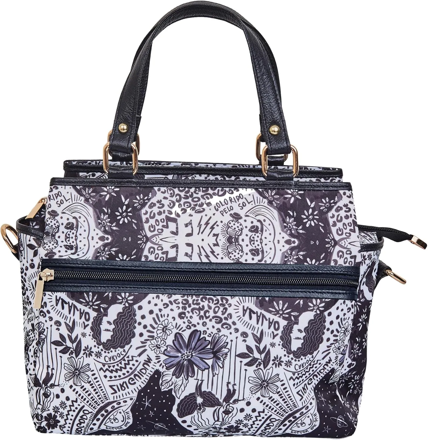 Multi-Compartment Satchel Bag with Leather Trim for Womens