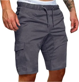 Muscularfit 6 Inch Inseam Shorts Men Cotton Linen Shorts with Pockets Slim Fit Drawstring Elastic Waist Summer Beach Shorts