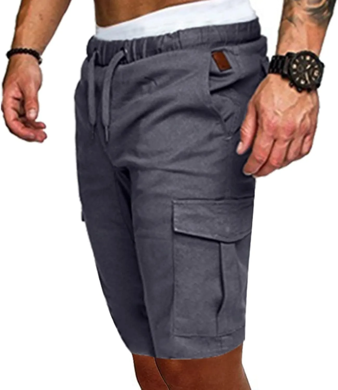 Muscularfit 6 Inch Inseam Shorts Men Cotton Linen Shorts with Pockets Slim Fit Drawstring Elastic Waist Summer Beach Shorts