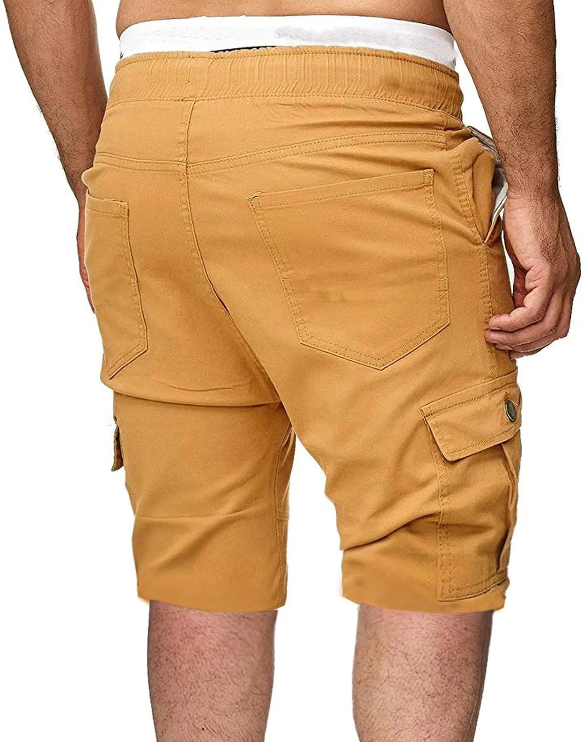 Muscularfit Cotton Shorts Men 2023 Slim Fit Drawstring Elastic Waist Multi Pockets Cargo Shorts Outdoor Solid Tooling Shorts