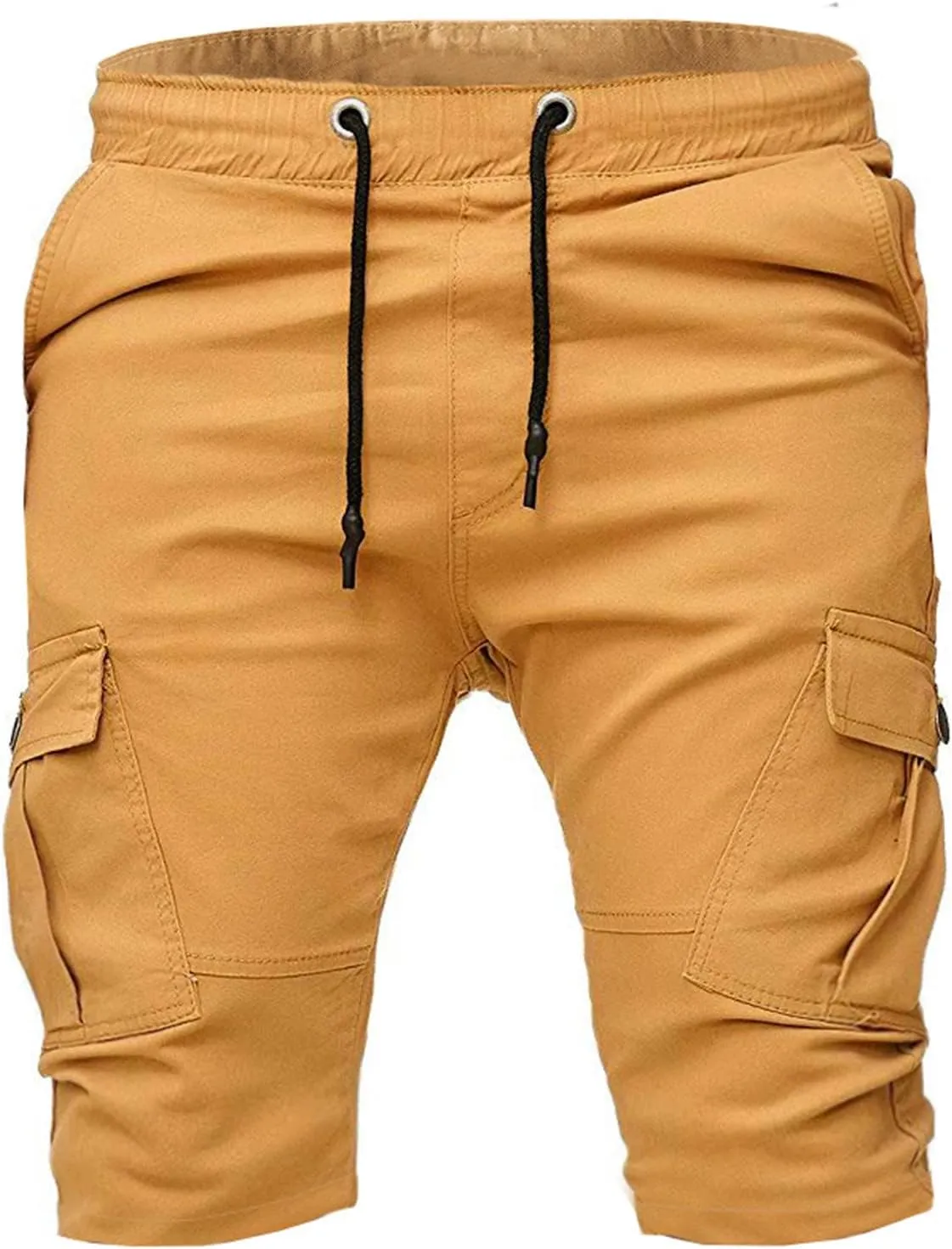 Muscularfit Cotton Shorts Men 2023 Slim Fit Drawstring Elastic Waist Multi Pockets Cargo Shorts Outdoor Solid Tooling Shorts