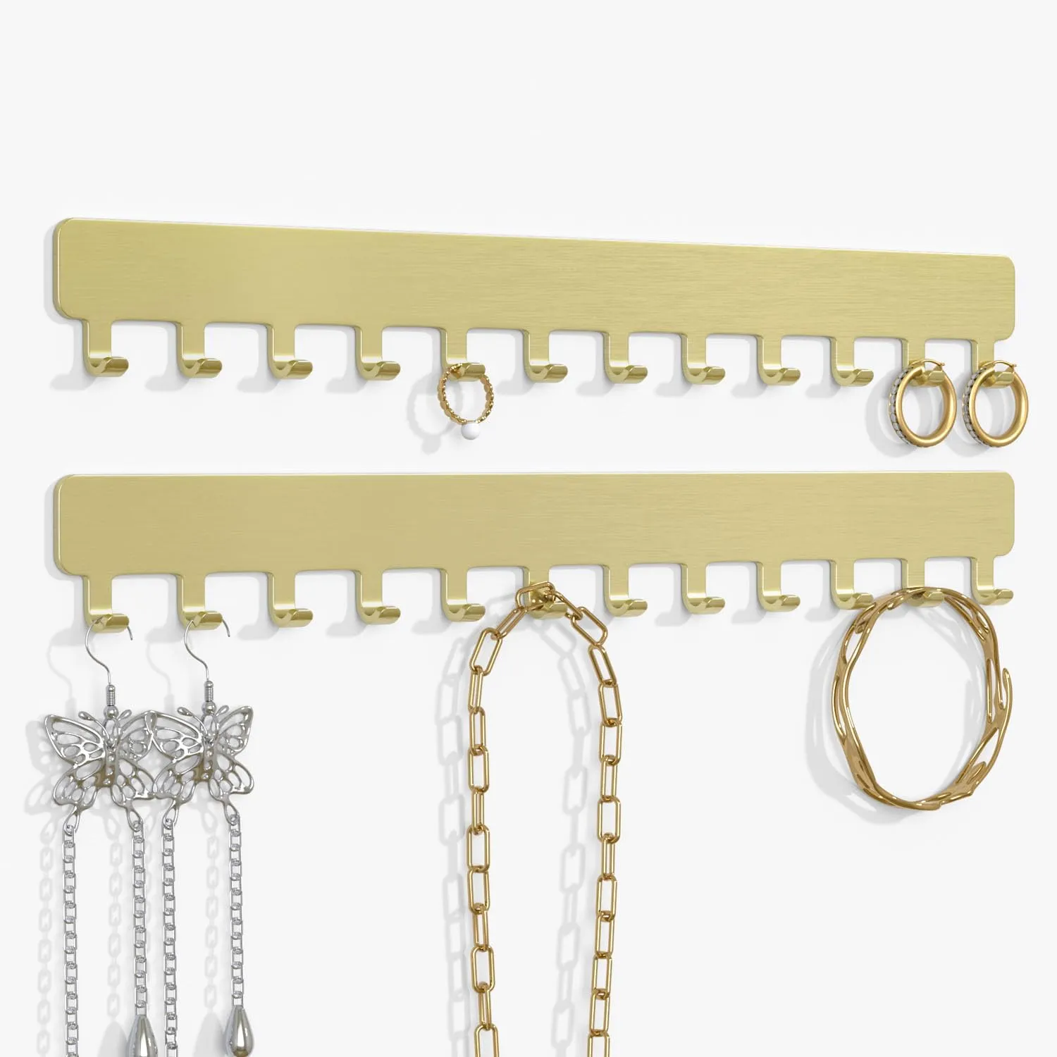Necklace Holder Hanging Jewelry Organizer: Self-Adhesive Wall Organizer for Necklaces, 2 Pack, Gold