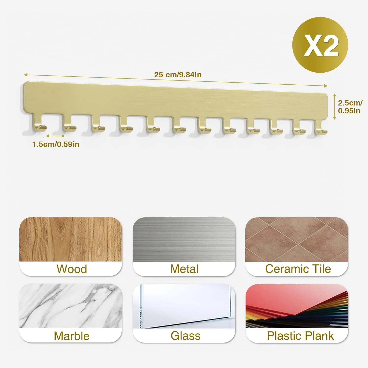 Necklace Holder Hanging Jewelry Organizer: Self-Adhesive Wall Organizer for Necklaces, 2 Pack, Gold