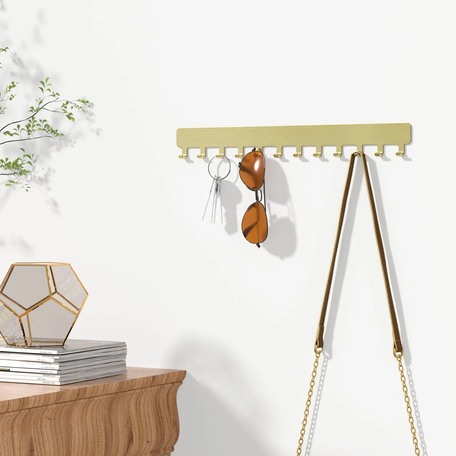 Necklace Holder Hanging Jewelry Organizer: Self-Adhesive Wall Organizer for Necklaces, 2 Pack, Gold