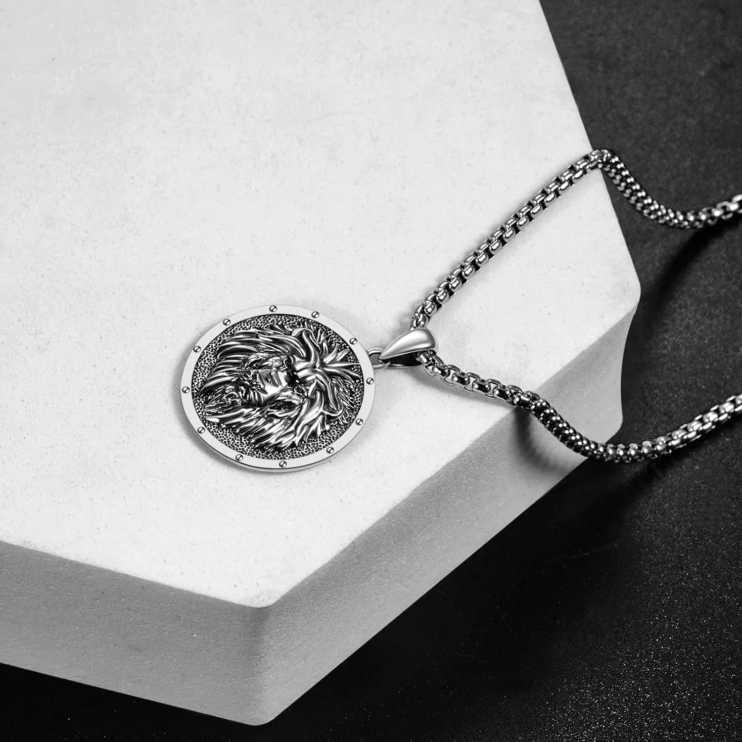 Necklace with Two Faces S925 Sterling Silver Pendant Necklace for Men and Women