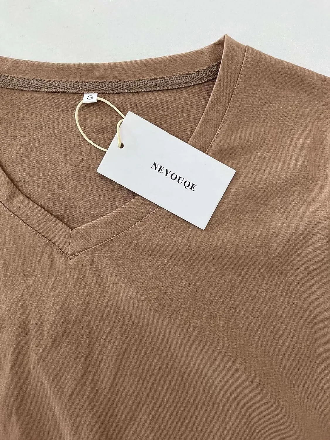 NEYOUQE Womens Summer Short Sleeve V Neck Basic Tee Shirts Workout Trendy Plain Tunic Tops Tshirts Casual Wear Shirt