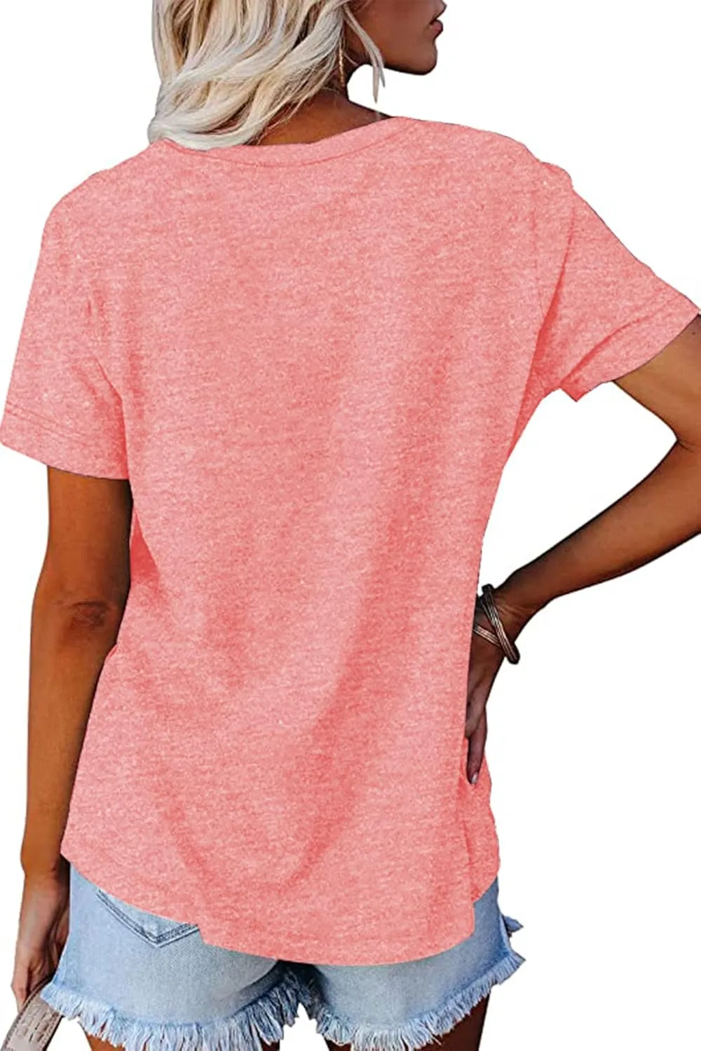 NEYOUQE Womens Summer Short Sleeve V Neck Basic Tee Shirts Workout Trendy Plain Tunic Tops Tshirts Casual Wear Shirt