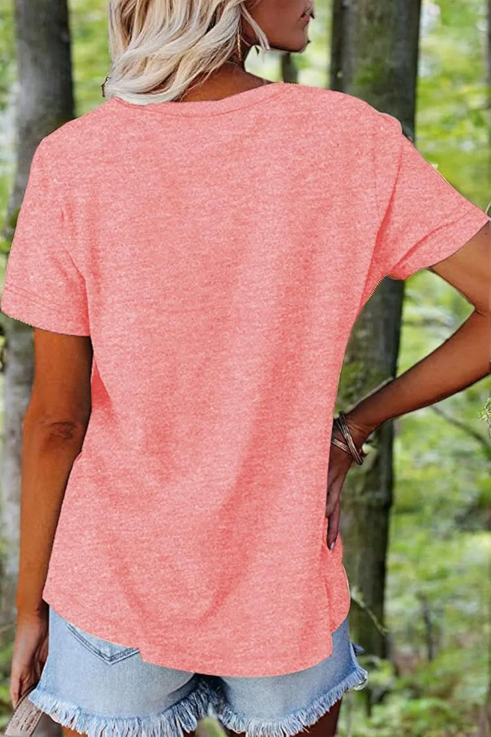 NEYOUQE Womens Summer Short Sleeve V Neck Basic Tee Shirts Workout Trendy Plain Tunic Tops Tshirts Casual Wear Shirt
