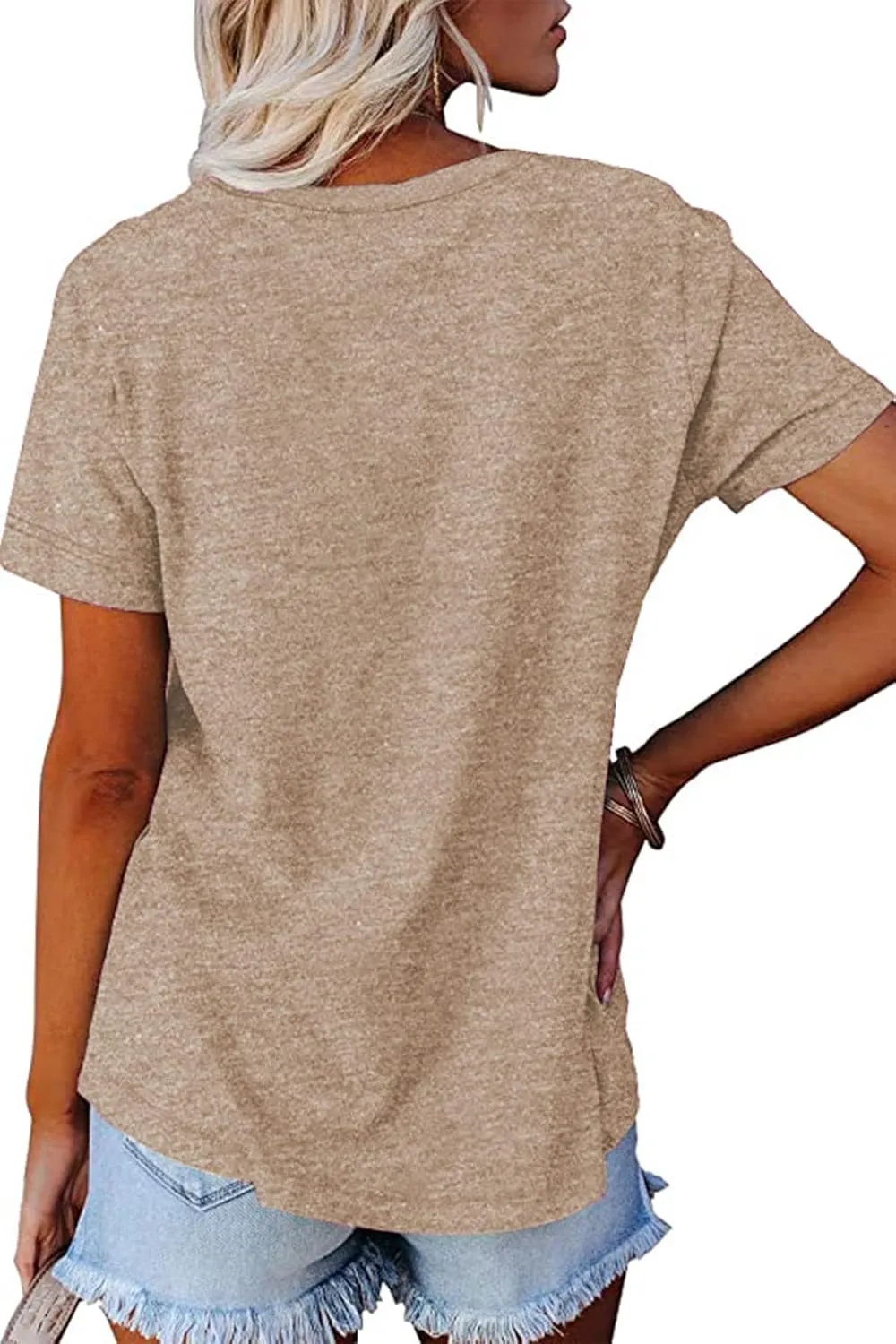 NEYOUQE Womens Summer Short Sleeve V Neck Basic Tee Shirts Workout Trendy Plain Tunic Tops Tshirts Casual Wear Shirt