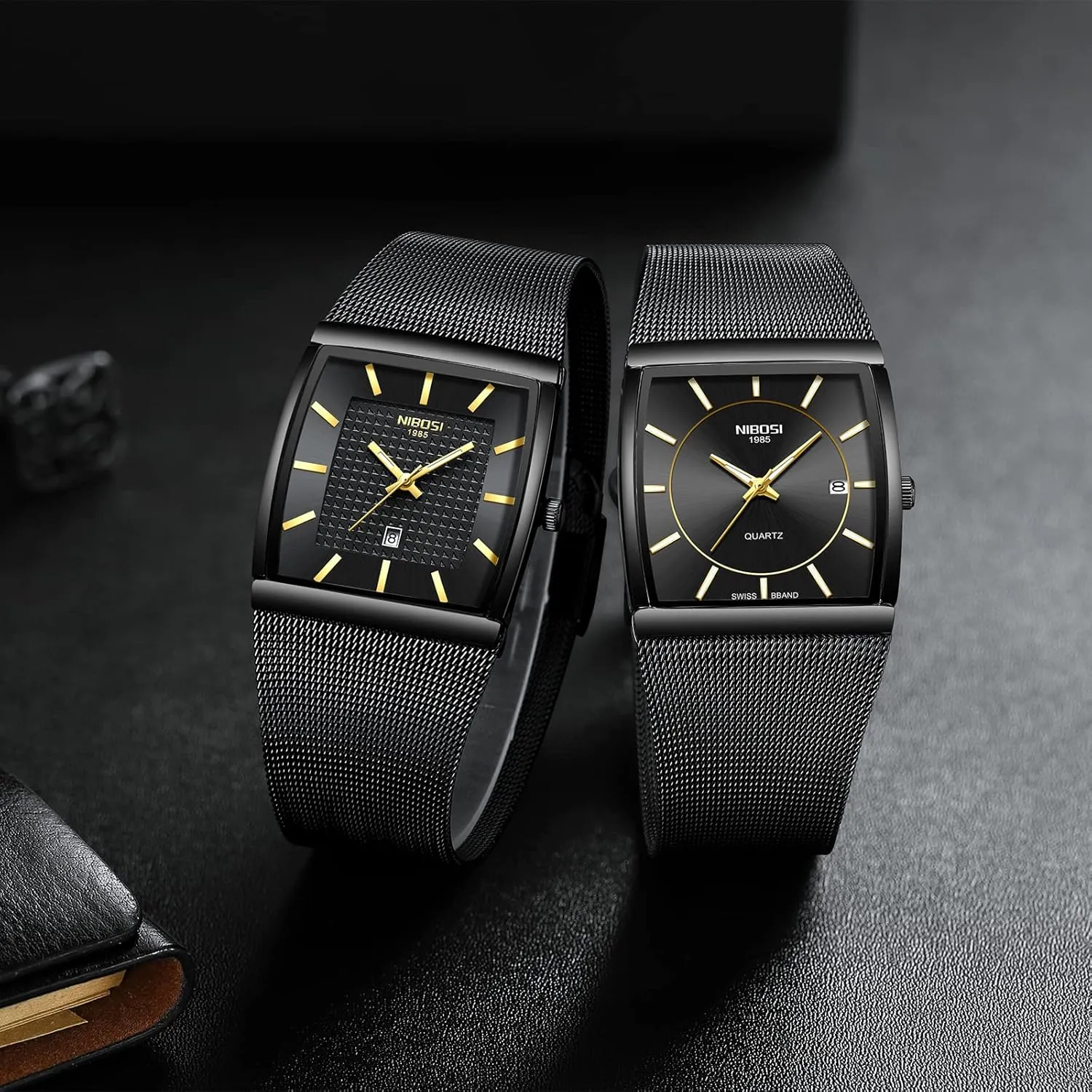 NIBOSI Men Watches Business Square Military Waterproof Sport Analog Quartz Wrist Watch for Men with Stainless Steel Mesh Strap Date Calendar