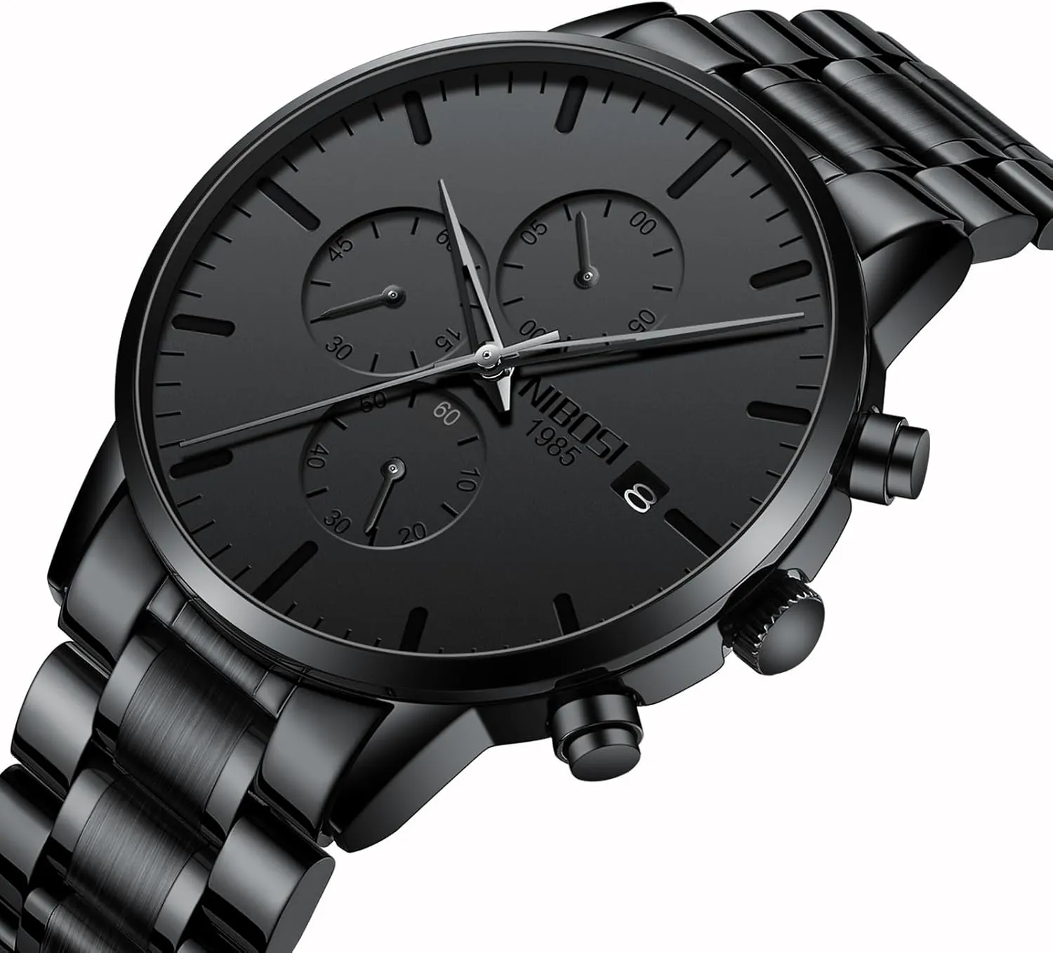 NIBOSI Men's Watches Analog Minimalist Black Dial Watches for Men Business Chronograph Military Casual Wrist Watches Stainless Steel Strap Date
