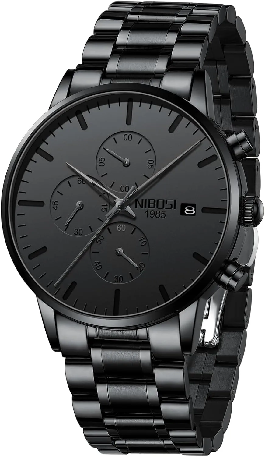 NIBOSI Men's Watches Analog Minimalist Black Dial Watches for Men Business Chronograph Military Casual Wrist Watches Stainless Steel Strap Date