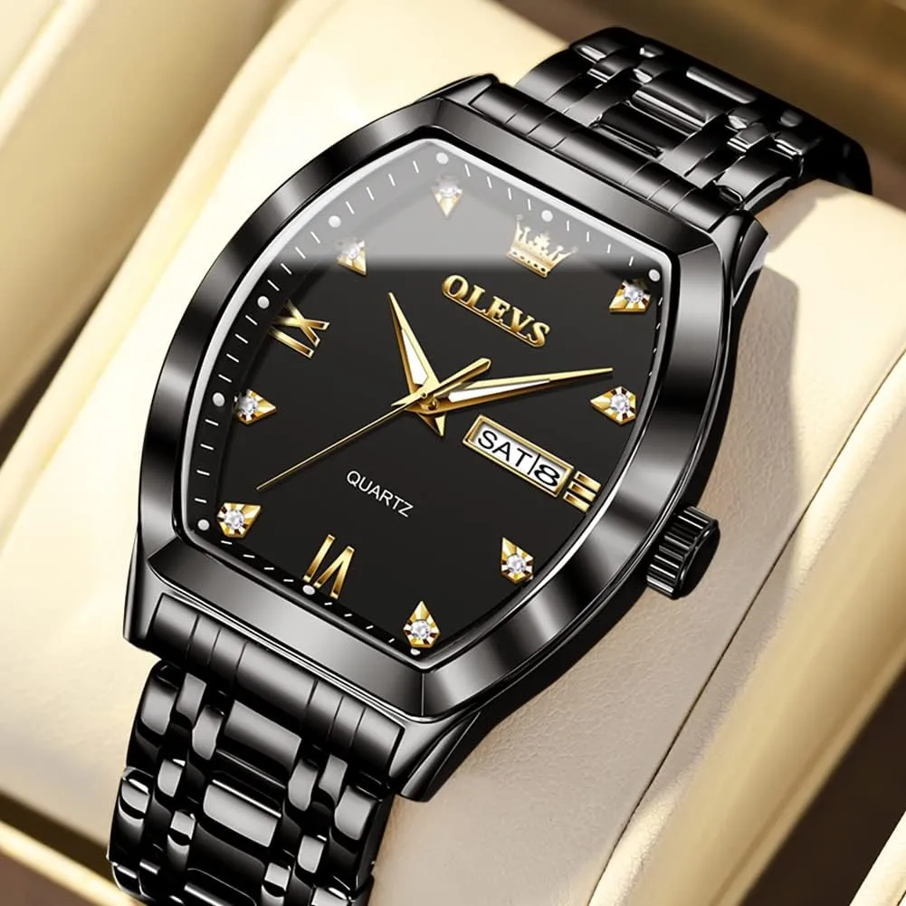 OLEVS Men Watches Square Business Dress Diamond Analog Quartz Date Luxury Watch for Men Casual Stainless Steel Waterproof Luminous Two Tone Wrist Watch