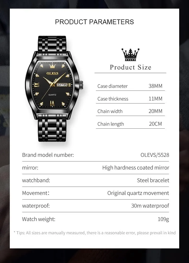 OLEVS Men Watches Square Business Dress Diamond Analog Quartz Date Luxury Watch for Men Casual Stainless Steel Waterproof Luminous Two Tone Wrist Watch