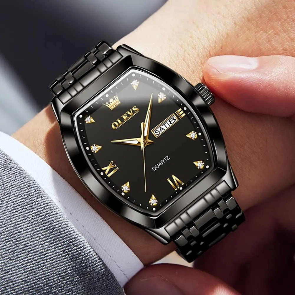 OLEVS Men Watches Square Business Dress Diamond Analog Quartz Date Luxury Watch for Men Casual Stainless Steel Waterproof Luminous Two Tone Wrist Watch