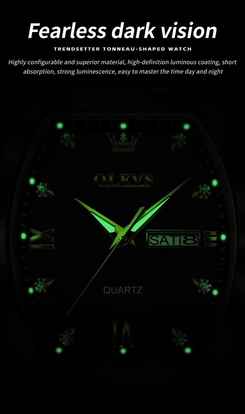 OLEVS Men Watches Square Business Dress Diamond Analog Quartz Date Luxury Watch for Men Casual Stainless Steel Waterproof Luminous Two Tone Wrist Watch