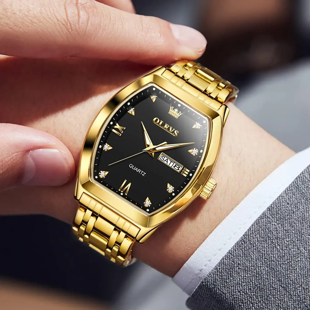 OLEVS Men Watches Square Business Dress Diamond Analog Quartz Date Luxury Watch for Men Casual Stainless Steel Waterproof Luminous Two Tone Wrist Watch