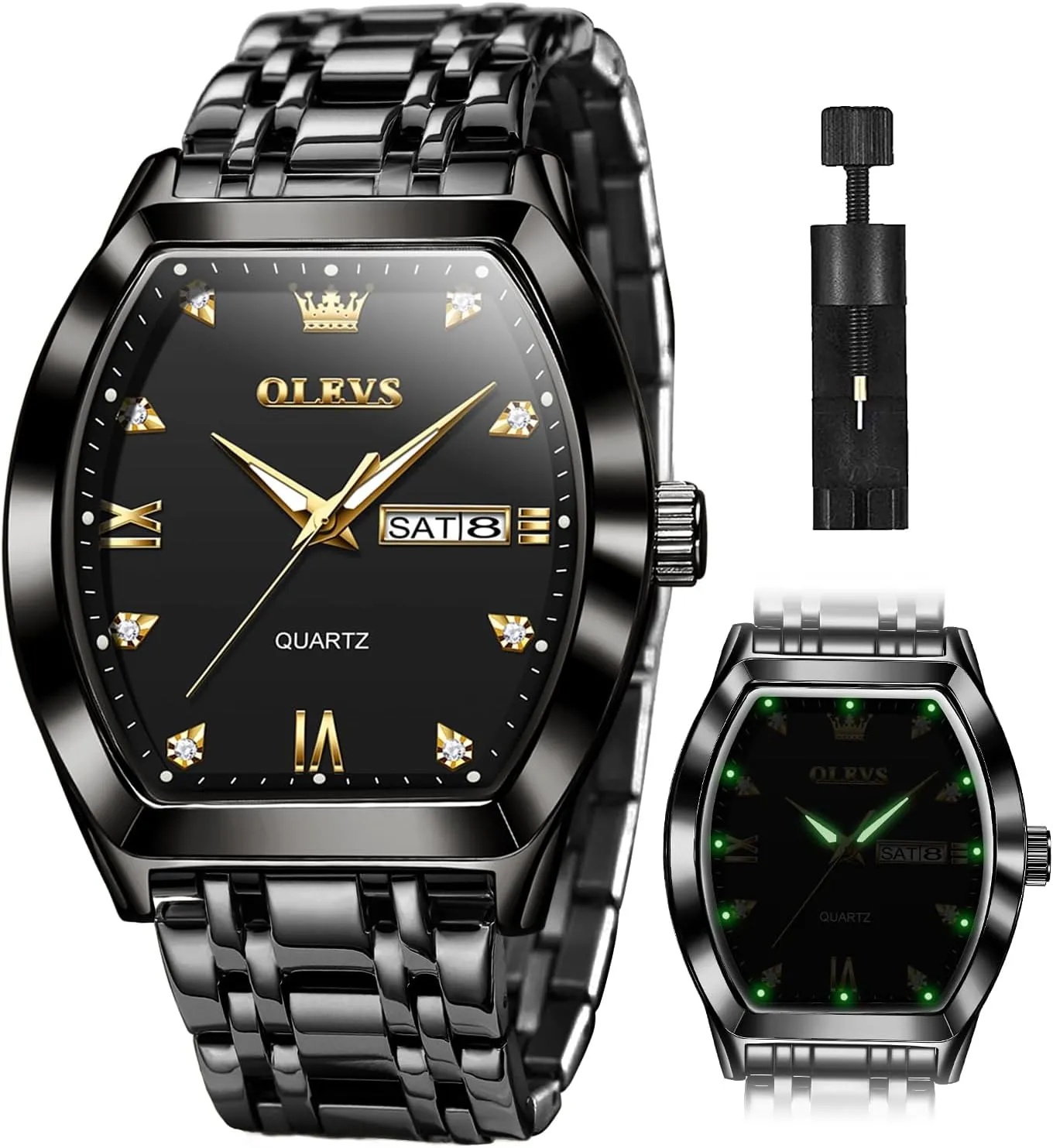 OLEVS Men Watches Square Business Dress Diamond Analog Quartz Date Luxury Watch for Men Casual Stainless Steel Waterproof Luminous Two Tone Wrist Watch