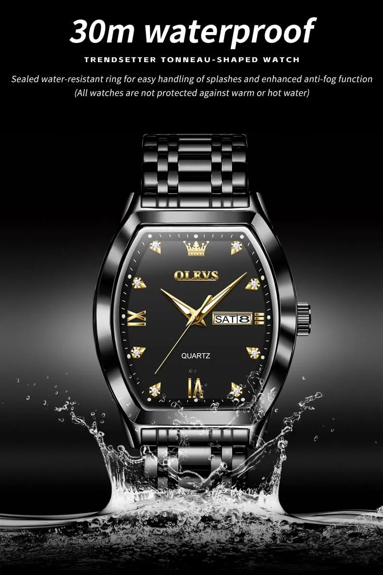 OLEVS Men Watches Square Business Dress Diamond Analog Quartz Date Luxury Watch for Men Casual Stainless Steel Waterproof Luminous Two Tone Wrist Watch