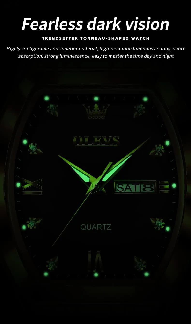 OLEVS Men Watches Square Business Dress Diamond Analog Quartz Date Luxury Watch for Men Casual Stainless Steel Waterproof Luminous Two Tone Wrist Watch