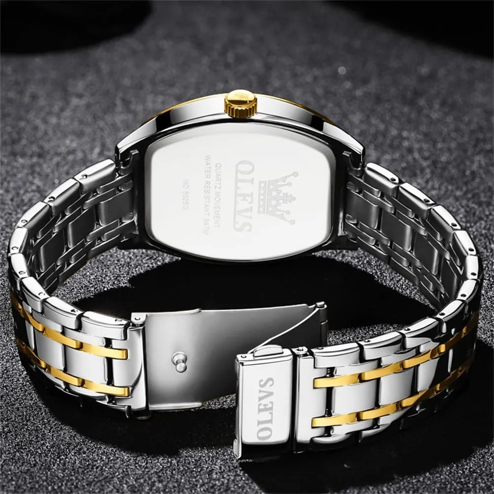 OLEVS Men Watches Square Business Dress Diamond Analog Quartz Date Luxury Watch for Men Casual Stainless Steel Waterproof Luminous Two Tone Wrist Watch
