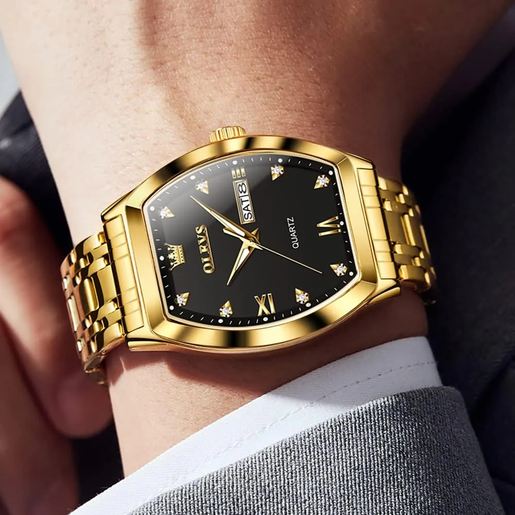 OLEVS Men Watches Square Business Dress Diamond Analog Quartz Date Luxury Watch for Men Casual Stainless Steel Waterproof Luminous Two Tone Wrist Watch