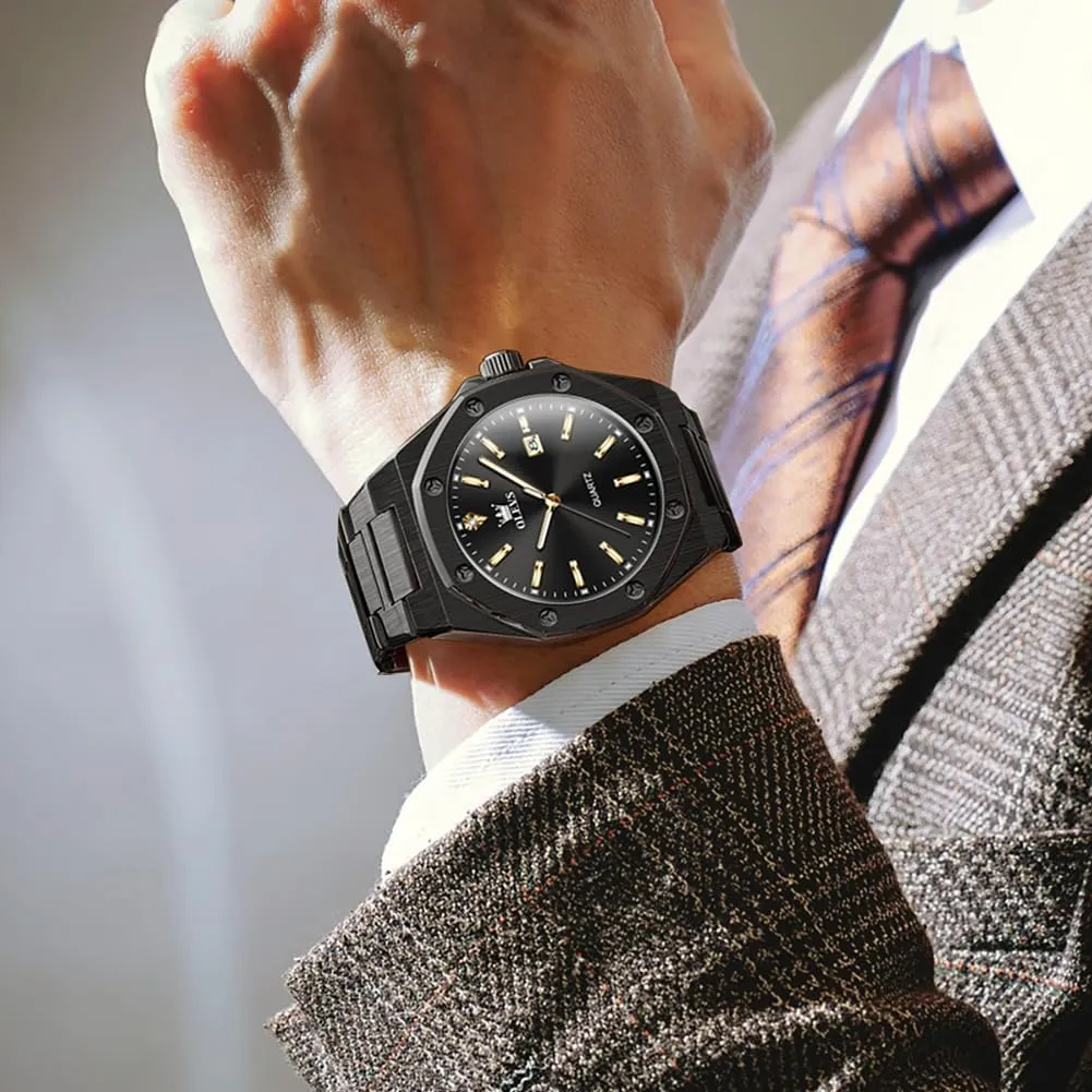OLEVS Mens Watches Octagonal Luxury Stainless Steel Dress Watches for Men Quartz Analog Large Face Luminous Relojes para Hombres