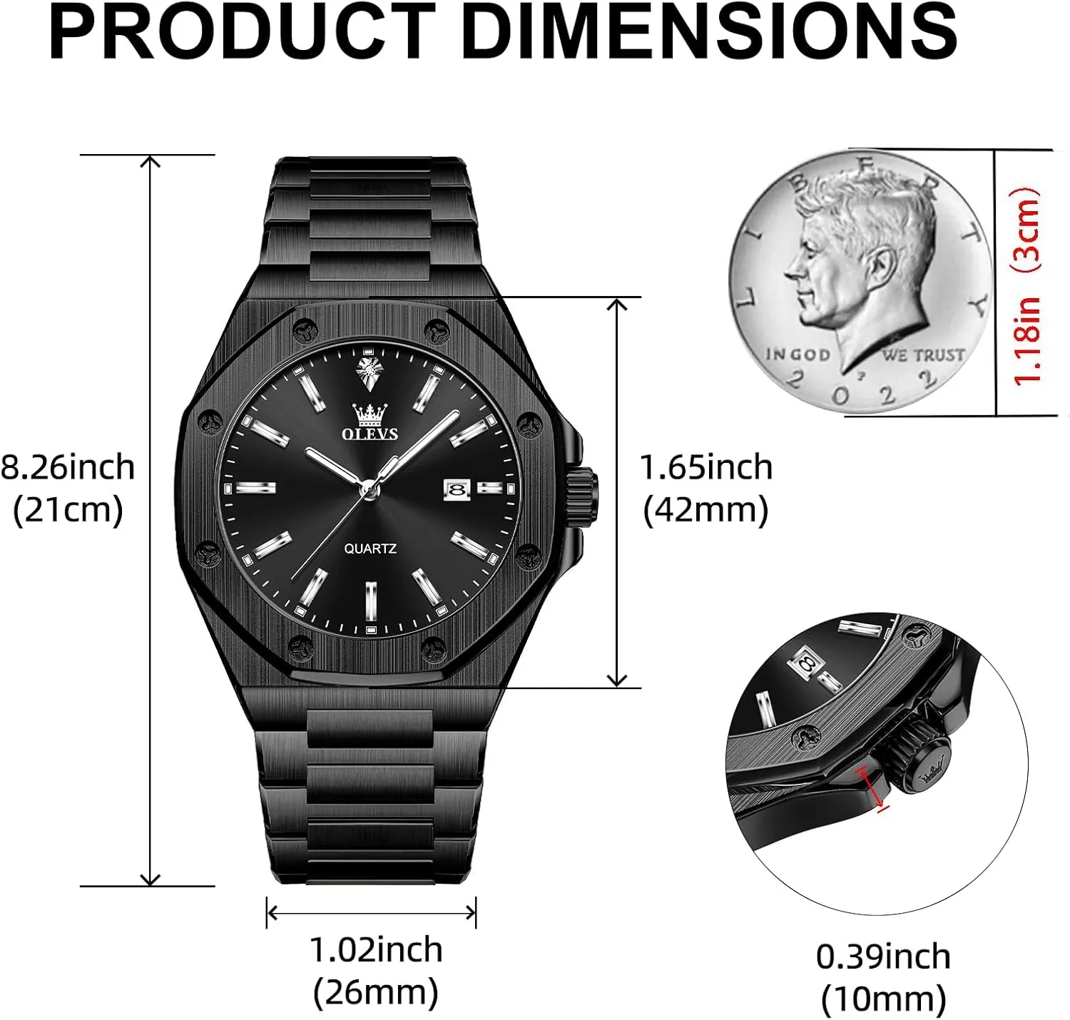 OLEVS Mens Watches Octagonal Luxury Stainless Steel Dress Watches for Men Quartz Analog Large Face Luminous Relojes para Hombres