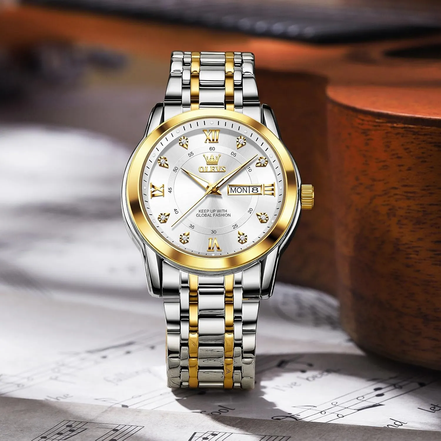 OLEVS Stainless Steel Classic Watches, Large Face Quartz Dress Watches for Men, Easy to Read Men's Waterproof Watch with Day and Date, Blue/Black/Silver/Gold/Grey Dial