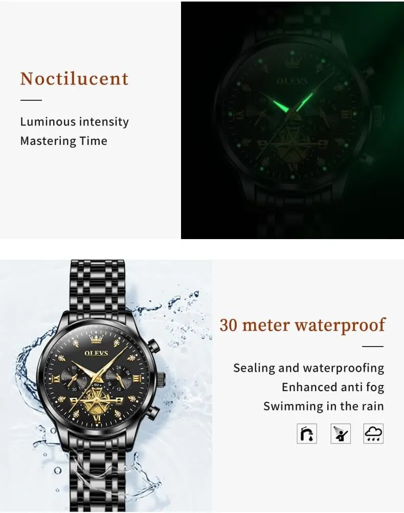 OLEVS Women Watch Multifunctional Two Tone Watch Fashion Business Analog Quartz Ladies Watch Stainless Steel Waterproof Diamond Watch for Women