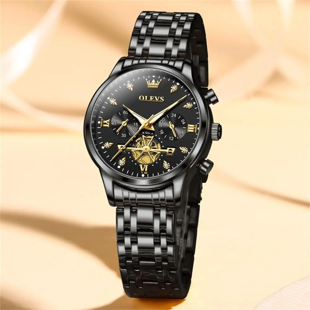OLEVS Women Watch Multifunctional Two Tone Watch Fashion Business Analog Quartz Ladies Watch Stainless Steel Waterproof Diamond Watch for Women