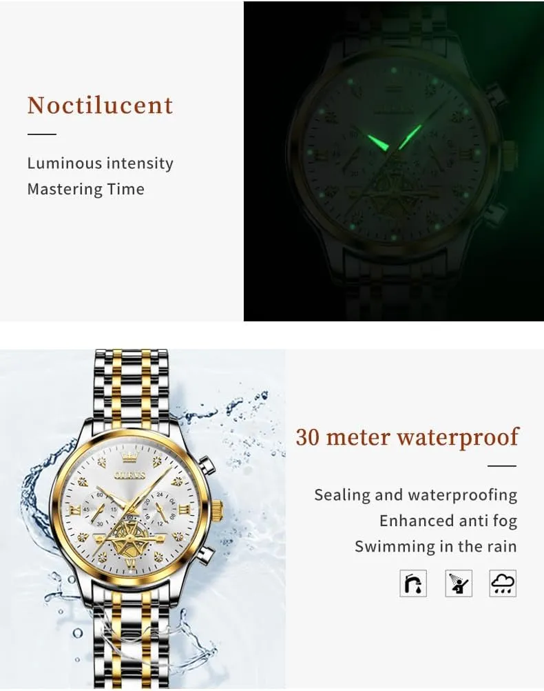 OLEVS Women Watch Multifunctional Two Tone Watch Fashion Business Analog Quartz Ladies Watch Stainless Steel Waterproof Diamond Watch for Women